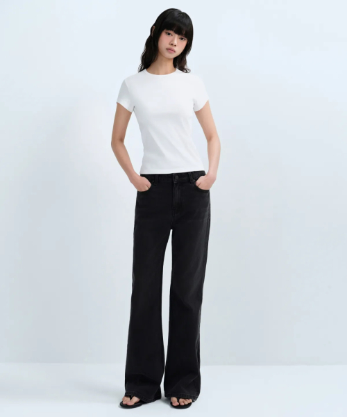 WOMENS BOOTS CUT DENIM PANTS [WASHED BLACK]
