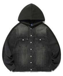 DENIM MIX SWEAT HOODED JACKET_BLACK(IK2ESMD110A)