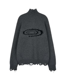 Swift Symbol High Neck Knit Zip Up Gray