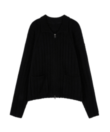 Wave Line Boucle Collar Knit Black