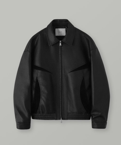 MUSINSA | LAFUDGESTORE Buffed leather & suede moiety leather jacket_Black