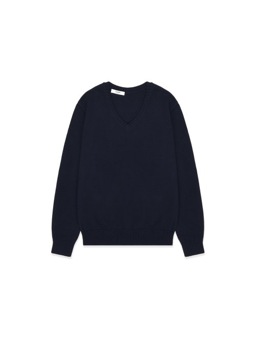 MUSINSA | GLOWNY G CLASSIC V-NECK SLIM KNIT PULLOVER (NAVY)