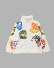 MILITARY PATCH DRAWING FLEECE JACKET (IVORY)