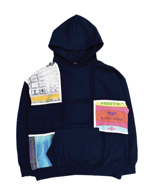 MEMORY PATCHWORK PRINTED GRID HOODY (NAVY)