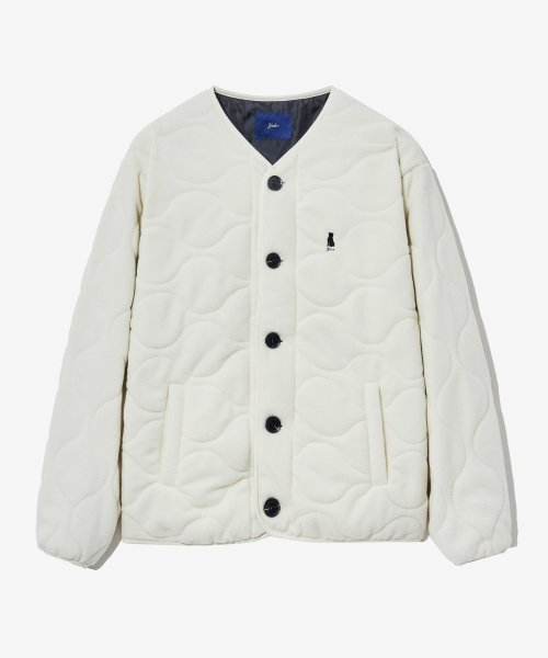 MUSINSA YALE HERITAGE DAN COLLARLESS QUILTING FLEECE JACKET IVORY