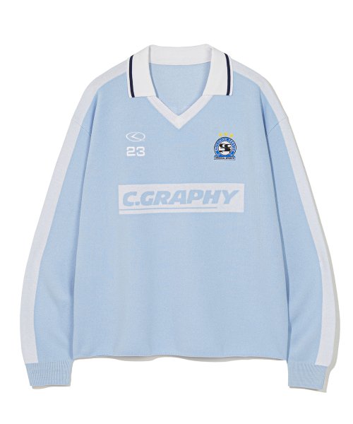 MUSINSA | コードグラフィー C.GRAPHY Soccer V-neck collar knit_sky blue