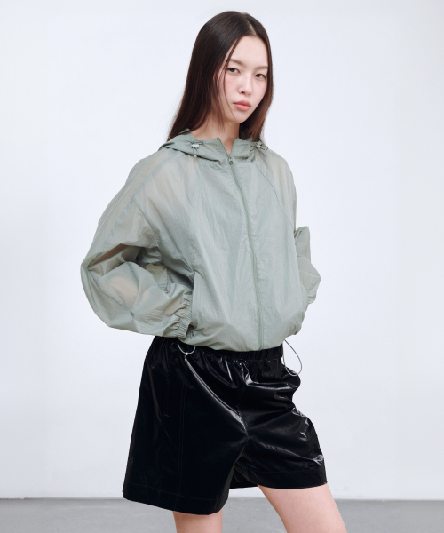 Women's Sheer Hooded Windbreaker Jacket [Mint Gray] preview