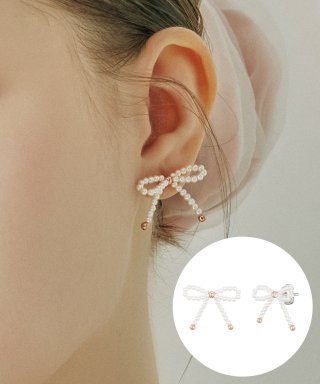 제이에스티나(JESTINA) 마리엘 리본 진주 비드귀걸이 (JJLJEI4BS356SR000) 상품 이미지