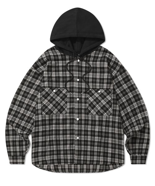 MUSINSA FILLUMINATE Flannel Hoodie Check Shirt Black