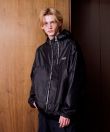Nylon Windbreaker Hooded Jacket (GLOSSY BLACK)
