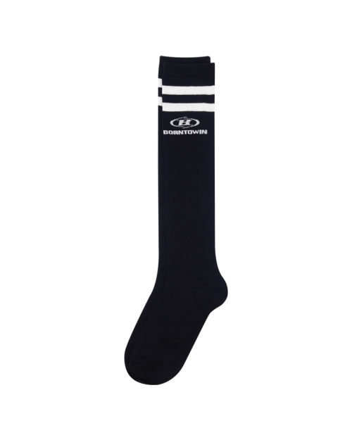 BORNTOWIN LINE KNEE SOCKS [BLACK]