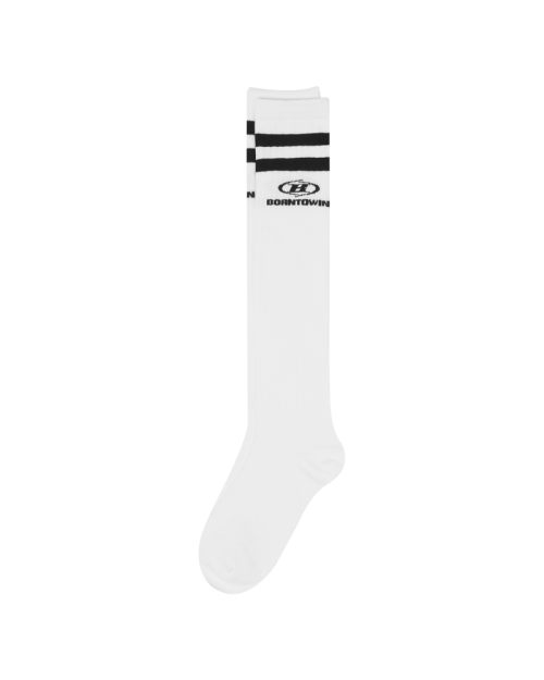 BORNTOWIN LINE KNEE SOCKS [WHITE]