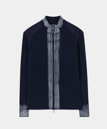 ROUGH WASHED HIGH NECK ZIP-UP CARDIGAN NAVY