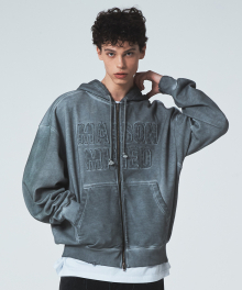 MINED CUT OUT PATCH HOOD ZIP-UP GREY