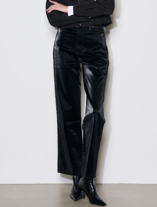 Women's High-Rise Straight Faux Leather Cargo Pants - A New Day Black 10