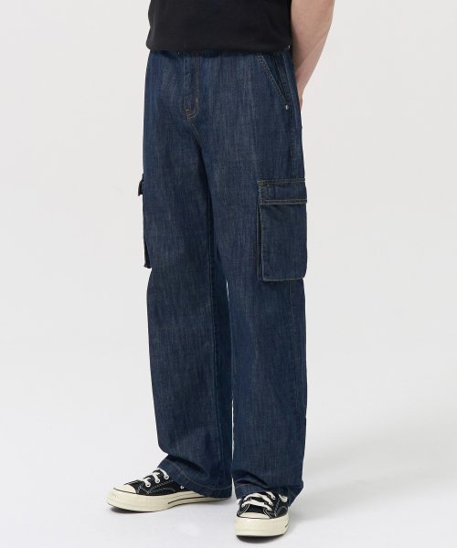 Широкие джинсы карго под лен (MEDIUM INDIGO)