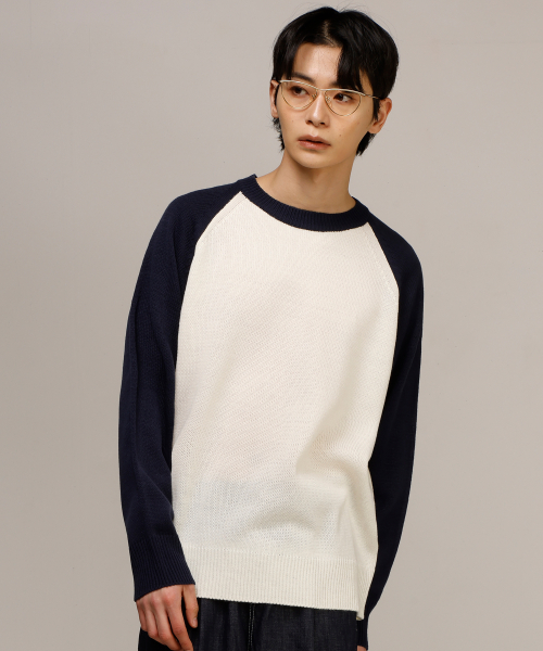 MUSINSA | SIGNATURE Colored raglan knit [navy]
