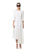그리디어스(GREEDILOUS) Solid White Pleats Hem Dress 3/4 Sleeve