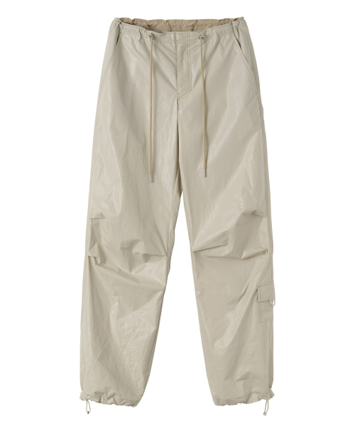 Glossy Parachute Pants Beige