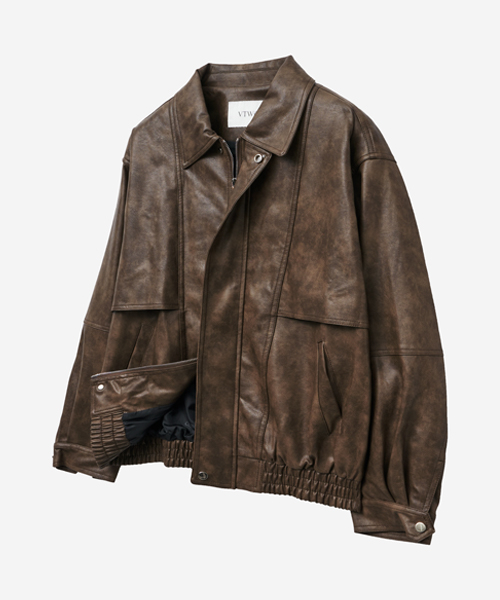 Винтажная кожаная куртка с потертостями 8020_Brown