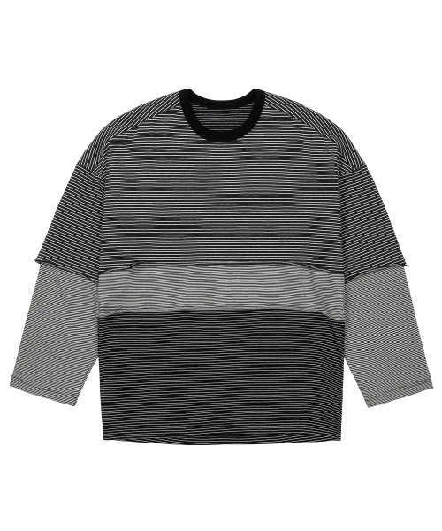 Layered Stripe Long Sleeve Top [BLACK]