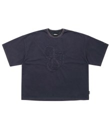 Sporty Logo Applique Washed T-Shirt [NAVY]
