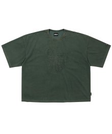 Sporty Logo Applique Washed T-Shirt [GREEN]