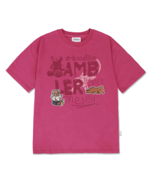 Bear Patch 오버핏 반팔 티셔츠 AS1106 (핑크)