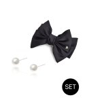 [SET] HST003 Basic ribbon pin & pear earring set