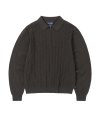 Cable Knit Zip Polo Brown