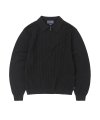 Cable Knit Zip Polo Black