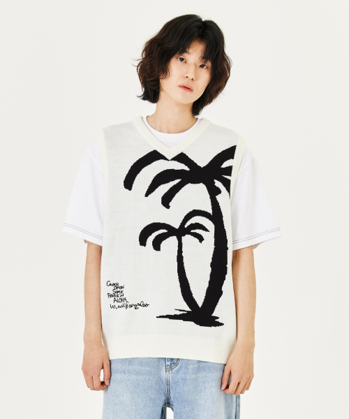 PALM TREE V-NECK KNIT жилет - IVORY