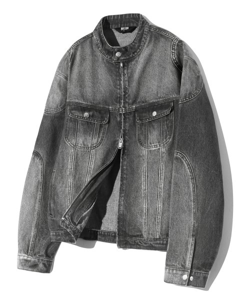 Байкерская джинсовка с эффектом потертости (LIGHT GRAY)