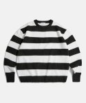 에스피오나지(ESPIONAGE) Hairy Border Stripe Knit Sweater Black