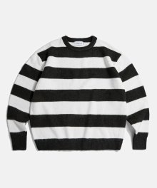 Hairy Border Stripe Knit Sweater Black