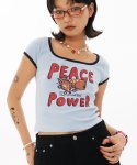 원더비지터(WONDERVISITOR) PEACE Crop T-shirt [Light blue]