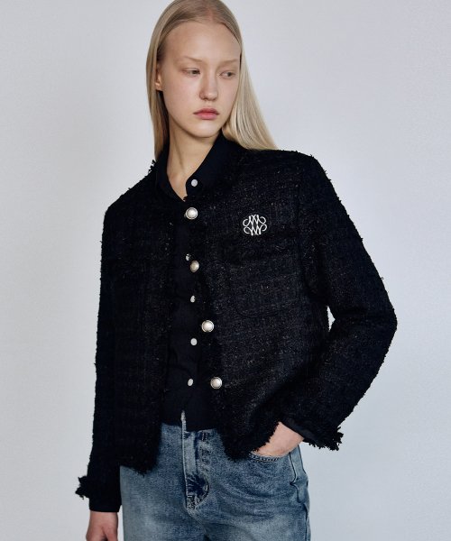 TRIMMING TWEED JACKET_BLACK