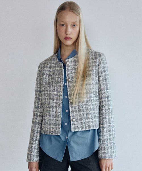 MIXED TWEED JACKET_BLUE GRAY