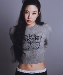 CASHMERE BUTTERFLY SIGNATURE CROP KNIT_GRAY