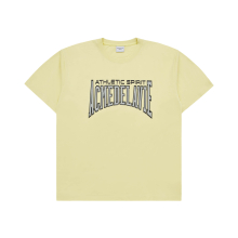 VARSITY LOGO EMBOSSING PRINTING SHORT SLEEVE T-SHIRT LIGHT YELLOW