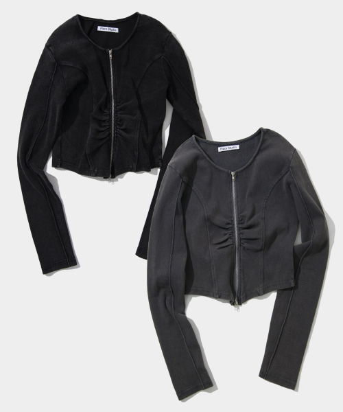 MUSINSA公式 | PLACE STUDIO Shirring vintage washed two-way zip-up cotton ...