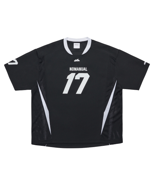 MUSINSA | NOMANUAL 17 MESH BLOCK FOOTBALL JERSEY - BLACK