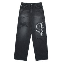 SYMBOL DESTROYED WASHING DENIM PANTS BLACK