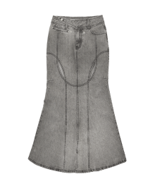 Mermaid Slit Denim Skirt / Grey