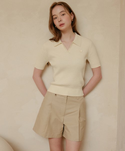 Трикотажный топ с воротником TAMIA COLLAR KNIT TOP_2colors