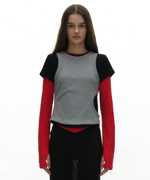 MUSINSA | PARTIMENTO WOMEN 3 IN 1 Layered Top_Red