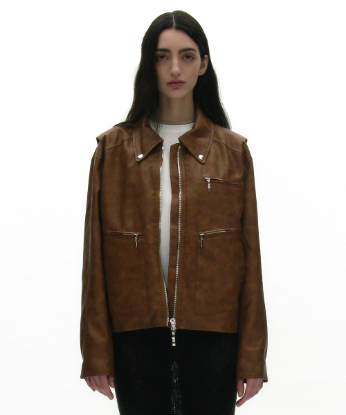 Кожаная куртка Washed Single Jacket_Camel Brown