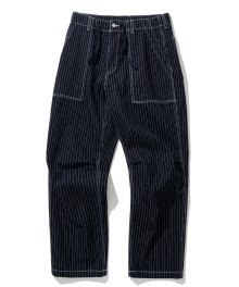 stripe denim fatigue pants blue rinsed