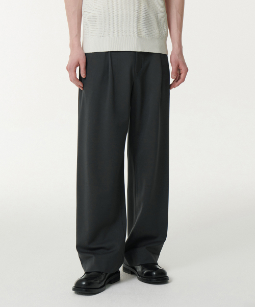 MUSINSA | MUSINSA STANDARD Ponte One Chin Wide Cozy Slacks [Gray]