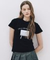 리본 레터 슬림 티셔츠 ( 블랙 )